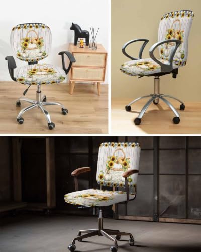 Savannan Office Chair Cover, Rustic Pastoral Sunflower Pumpkin Protective Stretch Elastic Universal Cover for Desk Task Chair,Computer Rotating Chair 1 Pcs Buffalo Plaid Bow White Wood
