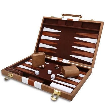 Backgammon Set - Classic Board Game with Premium Leather Case - Portable Travel Strategy Backgammon Game Set for Adults, Kids (18inch, Khaki) - color: Khaki, style: 18inch