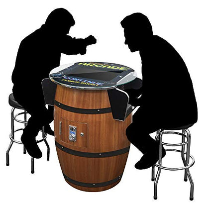Creative Arcades Full-Size Commercial Grade Wine Barrel Style Pub Arcade Machine | Standard/Medium/Large | Classic Games | 2 Sanwa Joysticks | 2 Stools (Large, 60 Game, 19" Screen, Woodgrain) - color: Woodgrain, size: Large, 60 Game, 19" Screen