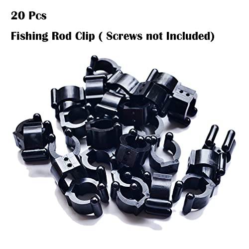 Wall Mounted Fishing Pole Holder - 20pcs Black Rubber Rod & Cue Clips for Pool & Fishing Storage Rack