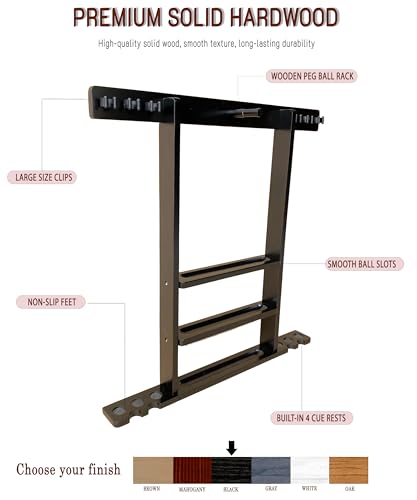 Pool Cue Stick Holder Wall Mount, Pool Cue Holder, Billiard Cue Rack For Pool Table Accessories. Pool Table Stick Holder Wall Mount Made Of 100% Solid Wood (Ebony Black) - color: Ebony Black
