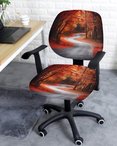 Savannan Office Chair Cover, Rustic Maple Leaf Tree Road Protective Stretch Elastic Universal Cover for Desk Task Chair,Computer Rotating Chair 1 Pcs Watercolor Autumn Leaves