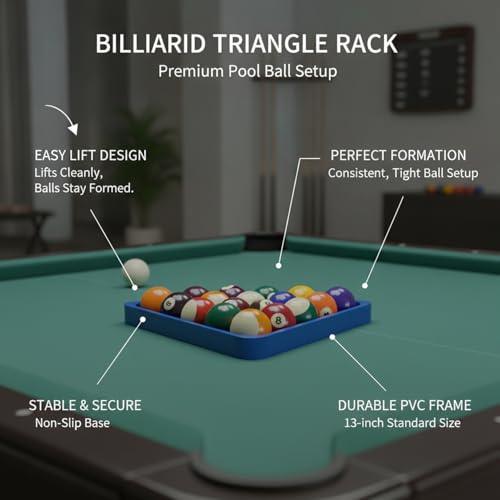 Billiard Triangle Rack with Storage Tray, PVC Frame for Standard Pool Balls, Easy Lift Design, 13 x 13 Inches (1 PC)