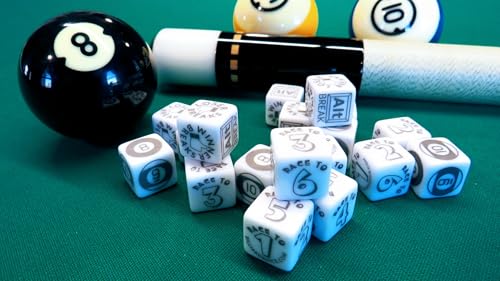 BILLIARD BONES® Billiards Dice Game Set with 3 Regulation Engraved Dice, Pool Game Accessory for cue case