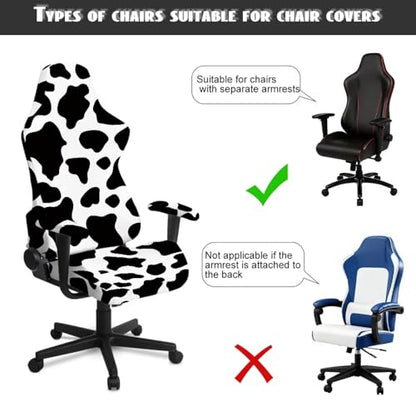 Cow Print Universal Gaming Chair Cover with Armrest Covers Soft Stretchable Gaming Chair Slipcover Breathable Non Slip Computer Reclining Protector Fits Most Office/PC Chairs Gamer Room Deco - color: Cow Print