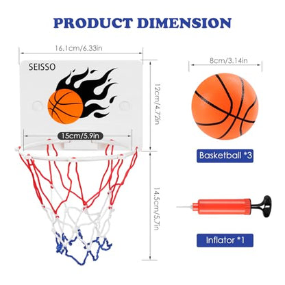 SEISSO Indoor Mini Basketball Hoop for Kids, Wall Basketball Hoop for Bathroom Office, Suction Cup Basketball for Kids Boys Girls Suction Cup Basketball Toy Lovers