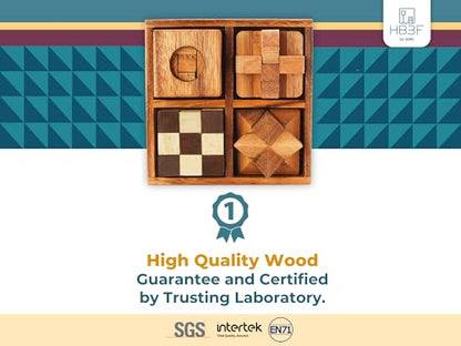 BSIRI 4 in 1 Wooden Brain Teaser Puzzles for Adults - Challenging 3D Desk Wood Puzzles Set Interlocking Hand Games for Mind Toys Suits for Rustic Patio Decor Unique Gift Office Decoration - style: 4 Puzzle Set