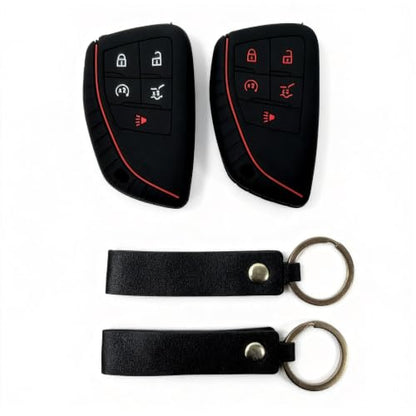 Silicone Key Fob Cover 2 Pack, Key Protector - 360° Key Protection Case for Chevrolet 2020-2026 Trailblazer/Equinox/Malibu, Anti-Scratch Silicone Key Cover (Black/Black Red) - color: Black/Black Red