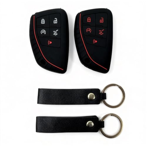 Silicone Key Fob Cover 2 Pack, Key Protector - 360° Key Protection Case for Chevrolet 2020-2026 Trailblazer/Equinox/Malibu, Anti-Scratch Silicone Key Cover (Black/Black Red) - color: Black/Black Red