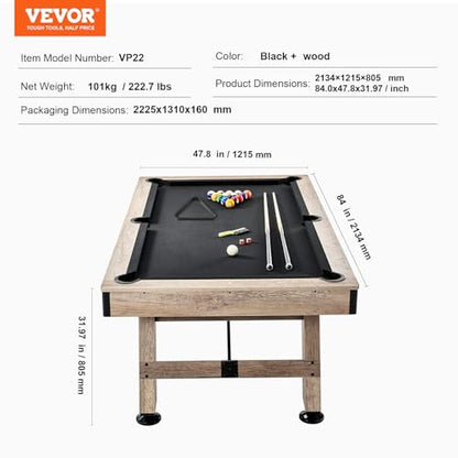 Happybuy 7ft Pool Table, Adjustable Legs Billiard Table Set, Includes Balls, Cues, Chalks, Brush, Wood Finish with Black Cloth, Perfect for Family Game Room