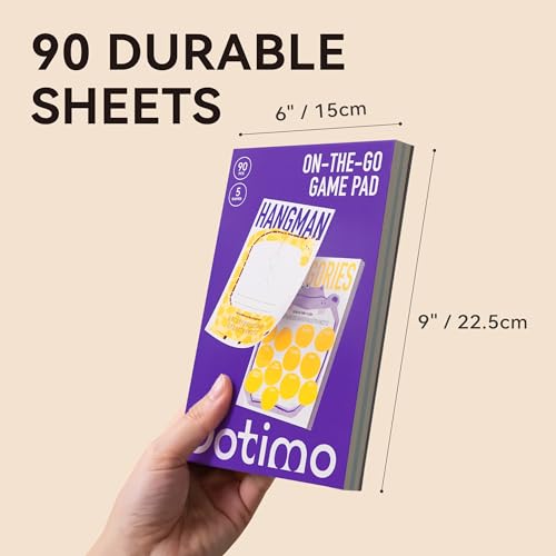 Dotimo Travel Games for Kids Ages 3+, 90-Page Activity Book with Hangman & 5 Classic Games, Screen-Free Road Trip Essentials, 6"x9" Tear-Out Sheets