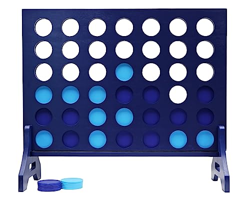 Tailgating Pros Giant 4 in a Row Game for Family & Adults Jumbo Navy Wooden Four in a Row Indoor & Outdoor Yard Game for Family Party Fun, Portable Activities for Patio, Backyard, and Camping - color: Blue / Turquoise