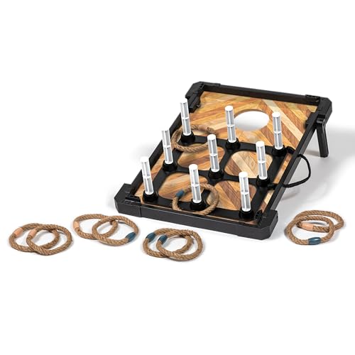 EastPoint 3-in-1 Bean Bag Toss Game Set - 2-Pack 23.5" x 17", Rustic Wood, Portable Carry Handles for Bag Toss - Versatile 3-in-1 Cornhole Sets & Ring Throw, Quick-Setup Flip-Out Legs for Outdoor Game