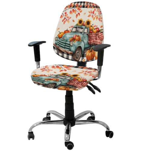 Savannan Office Chair Cover, Autumn Pumpkin Sunflower Leaf Protective Stretch Elastic Universal Cover for Desk Task Chair,Computer Rotating Chair 1 Pcs Retro Shabby Truck Linen Plaid