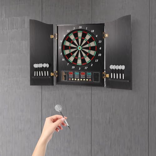 Electronic Dart Machine,Wall Mounted Soft Tip Dartboard Cabinet Set for Adults with 88 Dart Heads and 12 Darts,Digital Dart Boards with 4 LED Displays for Offices Gardens Party Rooms