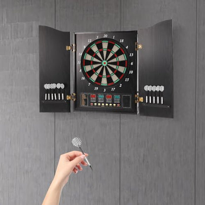 Electronic Dart Board for Adults, Soft Tip Digital Dartboard with Cabinet, Automatic Scoring, 27 Games 243 Variations, Wall-Mounted Dart Set for Home, Game Room, Bar (Black)