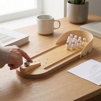 Tabletop Mini Bowling Game Set, Wooden Board Mini Desktop Funny Game Finger Ball Games for MenWomen Kids Teens Boys