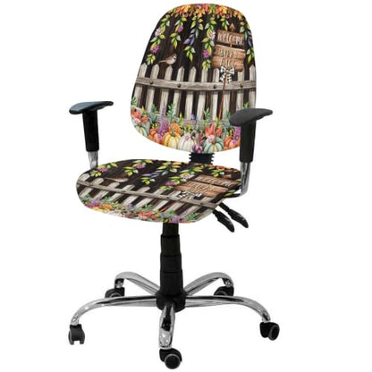 Savannan Office Chair Cover, Autumn Pumpkin Flower Leaf Protective Stretch Elastic Universal Cover for Desk Task Chair,Computer Rotating Chair 1 Pcs Rustic Farmhouse Bird Brown Wood