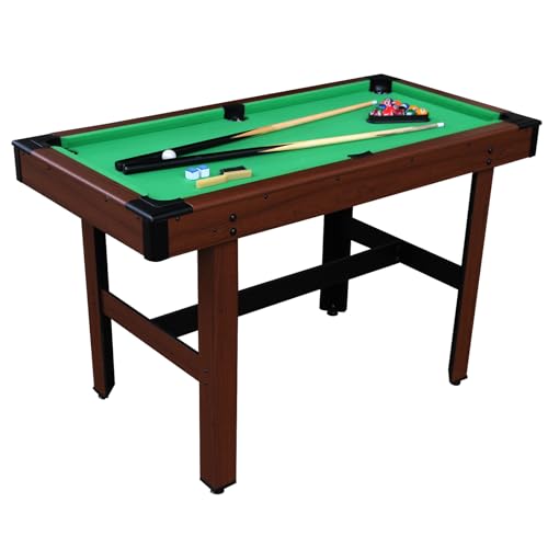 48" Pool Table Portable Billiard Table for Kids & Adults with 2 Cues, Triangle Rack, Compact Wooden Game Table for Home, Game Room, Indoor & Outdoor