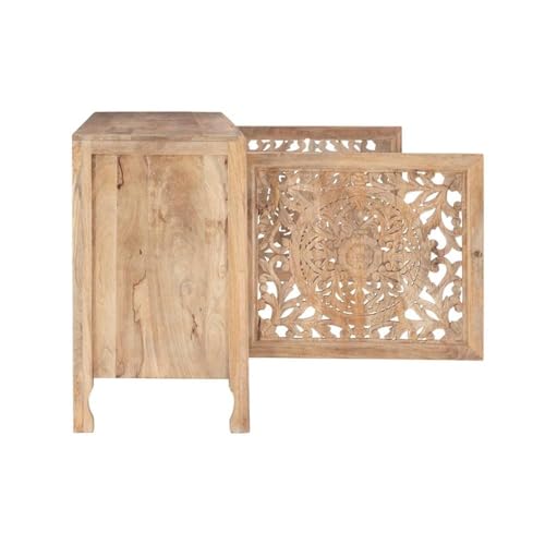 Pemberly Row Transitional Mango Wood Two Door Cabinet, Natural Brown Finish, 60" w x 20" d x 34" h, Handcrafted Storage Sideboard for Dining Room, Entryway, or Living Room