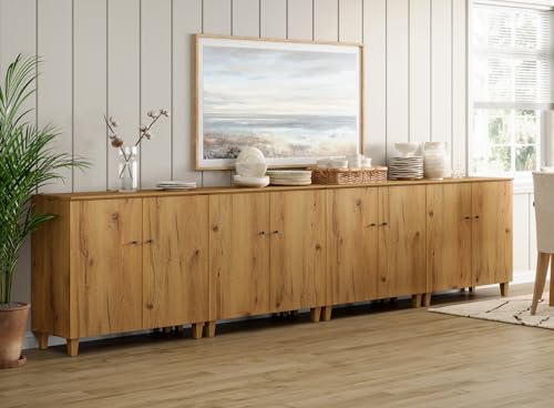 WAMPAT Sideboards Buffet Cabinets with Doors, 4-in-1 Extra Wide Kitchen Wood 141.6" Long Buffet Server Table with 12 Storage Compartments for Living Room, Entryway, Hallway, Oak Brown, 2 Packs - color: Oak Brown, size: 141.6" W