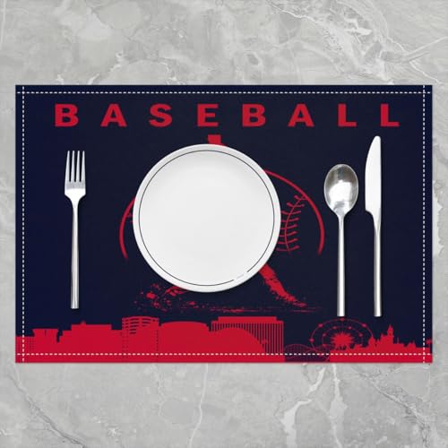 Erosebridal Baseball Placemats Set of 4 Softball Place Mat Sports Games Placement Mats Athlete City Silhouette Table Mats for Dining Table Setting, Dark Blue Red - color: Dark Blue Red