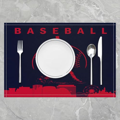 Erosebridal Baseball Placemats Set of 4 Softball Place Mat Sports Games Placement Mats Athlete City Silhouette Table Mats for Dining Table Setting, Dark Blue Red - color: Dark Blue Red