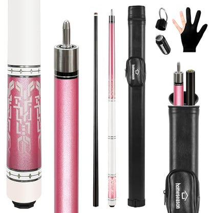 HomeSeason Fiberglass Pool Cue 58" Professional Pool Stick 12.7mm 4-Layer Tip Low Deflection Cue Stick, 3 * 8/8Joint Pin, Ultra-Smooth, Billiard Cue Sticks - color: Pink/19oz with Bag