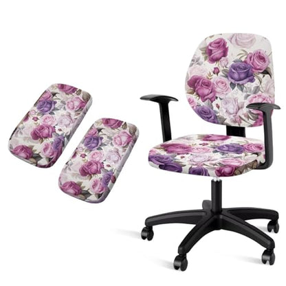 Office Chair Covers Rose Armrest Pads Elastic 4-Piece Set Stretchable Reusable Soft Desk Chair Seat Cover for Home Office and Gaming Setup - color: Rose