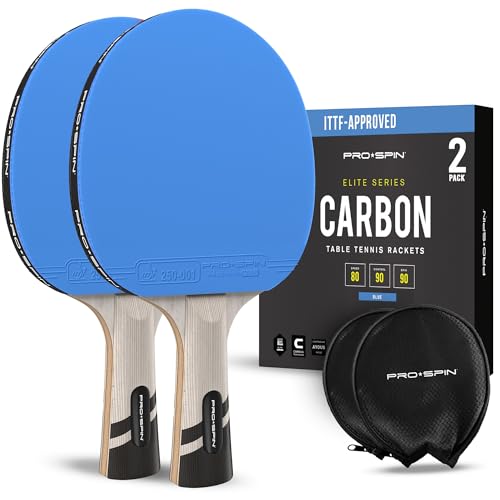 PRO-SPIN Ping Pong Paddles – ITTF Approved Professional Table Tennis Rackets with Carbon Fiber for Superior Control | 7-Ply Blade, Premium Rubber, 2.0mm Sponge - color: 2-Pack | Blue