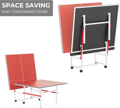8X4FT Foldable Ping Pong Table,Professional Table Tennis Table with Net,2 Table Tennis Paddles and 3 Balls - Tournament Quality for Indoor/Outdoor - color: Red