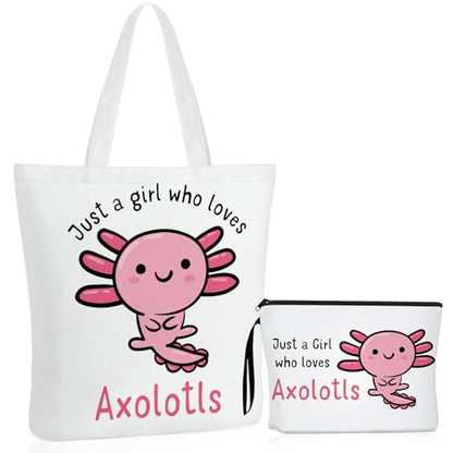 Sieral 2 Pcs Animal Lover Bag Gift for Women Travel Canvas Tote Portable Zipper Pouch Canvas Reusable Grocery Tote - style: Axolotl