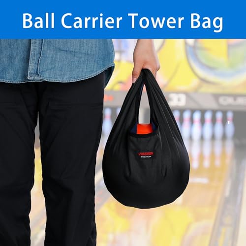 VISEMAN Bowling Ball Polisher Bag –Washable Seesaw Cleaner & Thickened Protective Carrier – Oil Absorbent Towel and Holder for Standard Bowling Balls – 21" x 14" (Black)