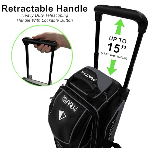 Pyramid Path Triple Premium Deluxe Roller Bowling Bag With Extra Large Separate Shoe Compartment (Up To US Mens Size 16) and 5 Accessory Pockets, 5" Wheels, Retractable Locking Handle - Extends to 42" - color: Black/Royal Blue