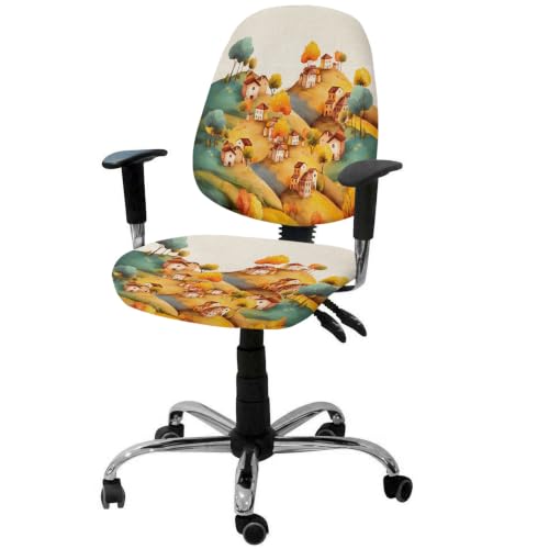 Savannan Office Chair Cover, Vintage Autumn Country House Protective Stretch Elastic Universal Cover for Desk Task Chair,Computer Rotating Chair 1 Pcs Cartoon Farm Plant on Linen
