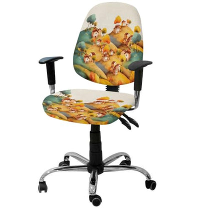 Savannan Office Chair Cover, Vintage Autumn Country House Protective Stretch Elastic Universal Cover for Desk Task Chair,Computer Rotating Chair 1 Pcs Cartoon Farm Plant on Linen