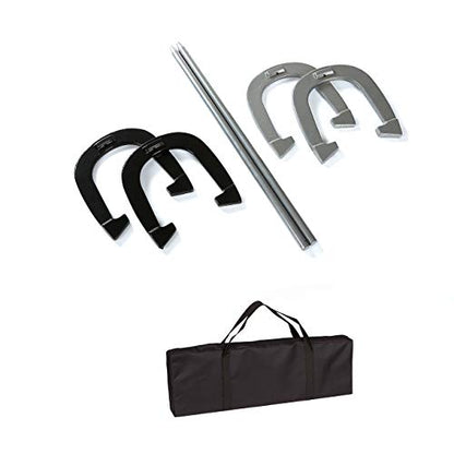 Trademark Innovations Premium Reinforced Carbon Steel Horseshoe Set with Carry Bag (Black and Gray)