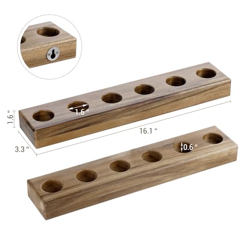 MyGift Premium Solid Acacia Wood Wall Mounted Billiard Cue Stick Rack, Rustic Wooden Pool Hall Accessories Holder Shelf, Billiards Parlor Hanger for 6 Cues