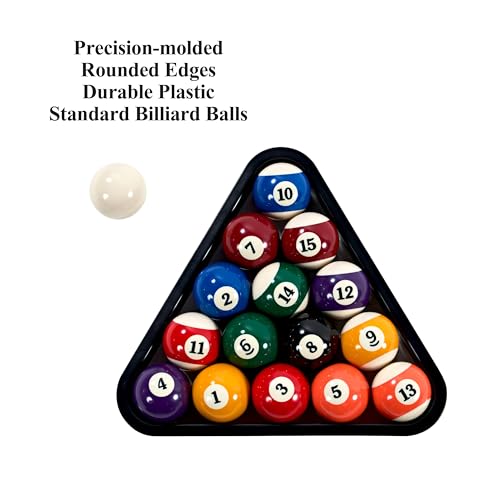 Barrington Billiards 16-Piece Pool Ball Set with Triangle Rack, 2-1/4 Inch Complete Regulation Set, 7 Solid, 7 Striped, 1 Black Eight-Ball, 1 White Cue Ball, Durable and Scratch Resistant