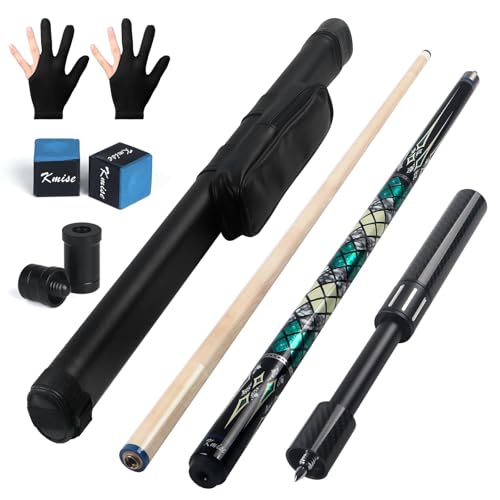 Kmise Professional Pool Cue Stick, 18 19 20oz Canadian Maple Cue Sticks, Low Deflection Shaft with Telescopic Carbon Fiber Extension Cue-Grid - color: Green, style: 19OZ