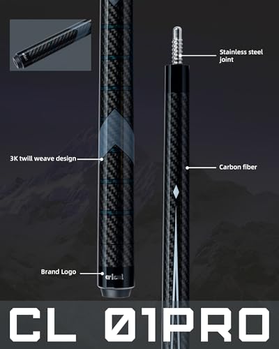 CRICAL Carbon Fiber Pool Cue Stick 58" Billiard Cue Sticks Professional Low Deflection Pool Sticks with 3/8 * 8 Pin Joint and 12.5mm Tip - color: 001-CL01 (Pro Taper)