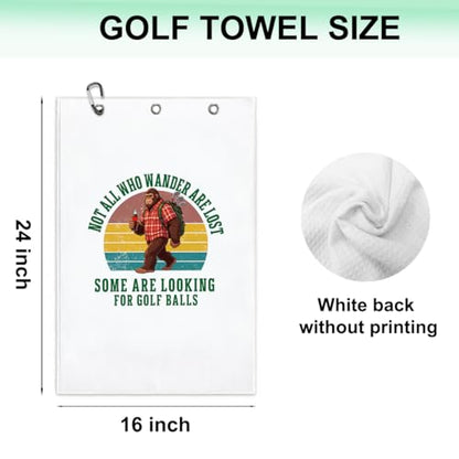 Not All Who Wander are Lost Polyester Golf Towel with Clip, Funny Golf Accessories for Men Women, Golf-Gifts for Husband GolfFan Dad Grandpa, Golfs Lover Retirement Birthday Gifts, 16x24 Inch - color: Bigfoot Golf Quote
