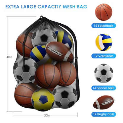BROTOU Extra Large Sports Ball Bag Mesh, Basketball Bags Team Balls, Adjustable Shoulder Strap, Ball Bags for Holding Soccer, Football, Volleyball, Swimming Gear (30” x 40”) - color: 1PCS