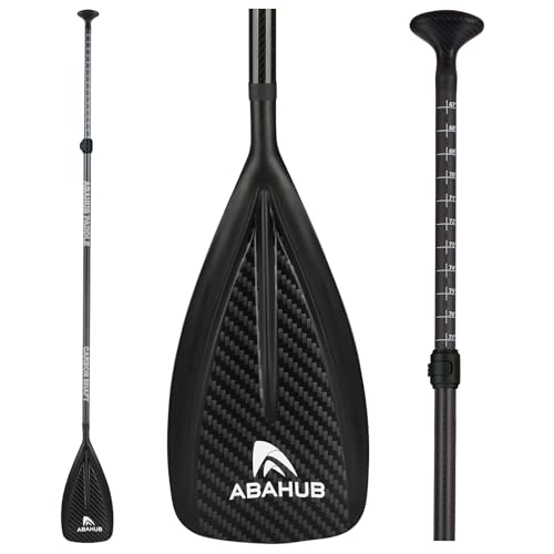Abahub 1 x 3 Section Carbon Fiber SUP Paddle, Adjustable 67''-86'' Stand Up Paddle Lightweight Carbon Shaft, Black/Blue/Yellow/Green/Orange/Red Plastic Blade + Paddle Bag - color: Carbon Diagonal Print