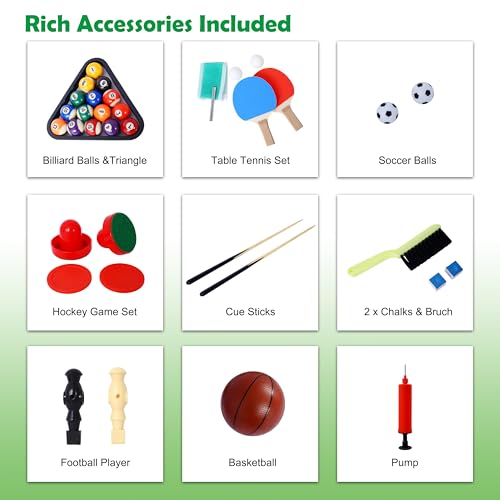 5-in-1 Multi-Game Table,Billiards,Push Hockey,Foosball,Ping Pong,Basketball,Durable,Indoor Sports Table with All-Inclusive Accessories, for Home Practice and Friendly Competitions - Brown & Red