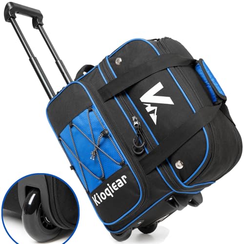 Double Roller 2 Ball Bowling Bag with Large Separate Shoe Compartment and Oversized Accessory Pocket, 36" Extendable Handle. - color: BLUE