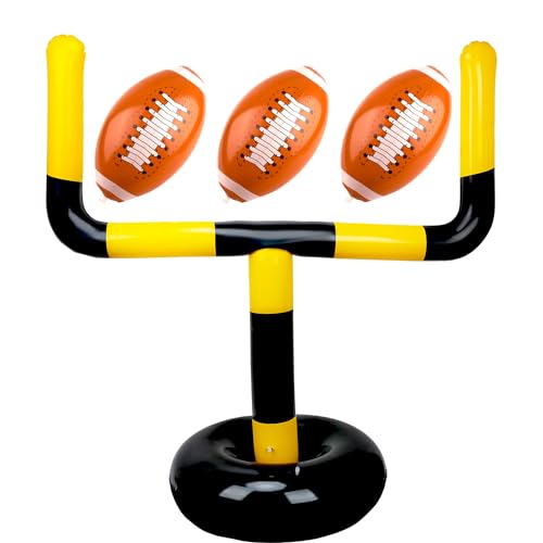 4 Pcs Jumbo Inflatable Football Set Include 1 Giant Inflatable Football Goal Post and 3 Pcs Blow Up Footballs Beach Balls for Summer Beach Lawns Outdoor Sports Game