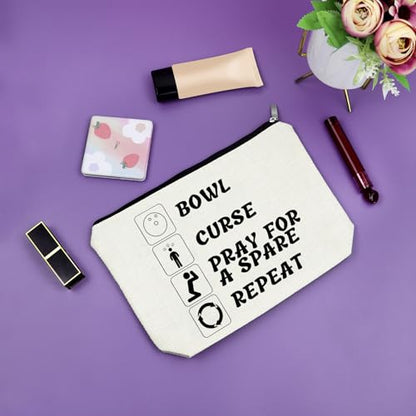 Sazuwu Bowling Lover Gifts Makeup Bag Bowling Team Gifts for Women Coach Sports Lover Present Bowlings Ball Zipper Pouch Graduation Gift Christmas Birthday Present Travel Toiletry Pouch - color: BOWL CURSE PRAY FOR A SPARE REPEAT Style1