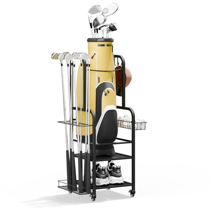 niffgaff Golf Bag Organizer Golfing Storage Stand for Garage Golf Bags Golfing Rack with Wheels Black
