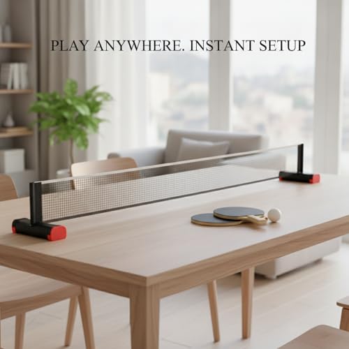 Retractable Table Tennis Net Set, Portable Nylon Ping Pong Net for Flat Surfaces, Damage-Free Setup - color: Black
